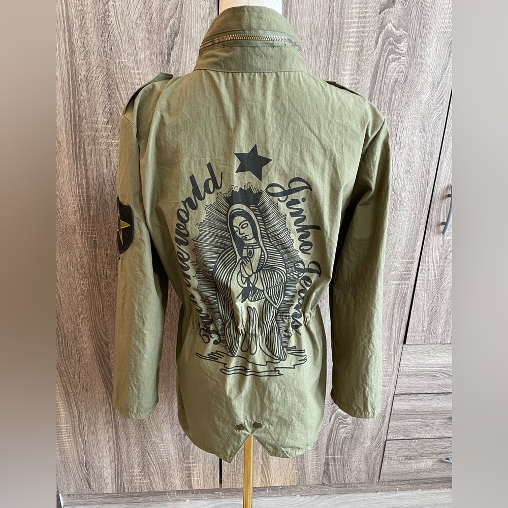 JINKO JEANS Army Green “F the Word” Graphic Utility Jacket. Size M